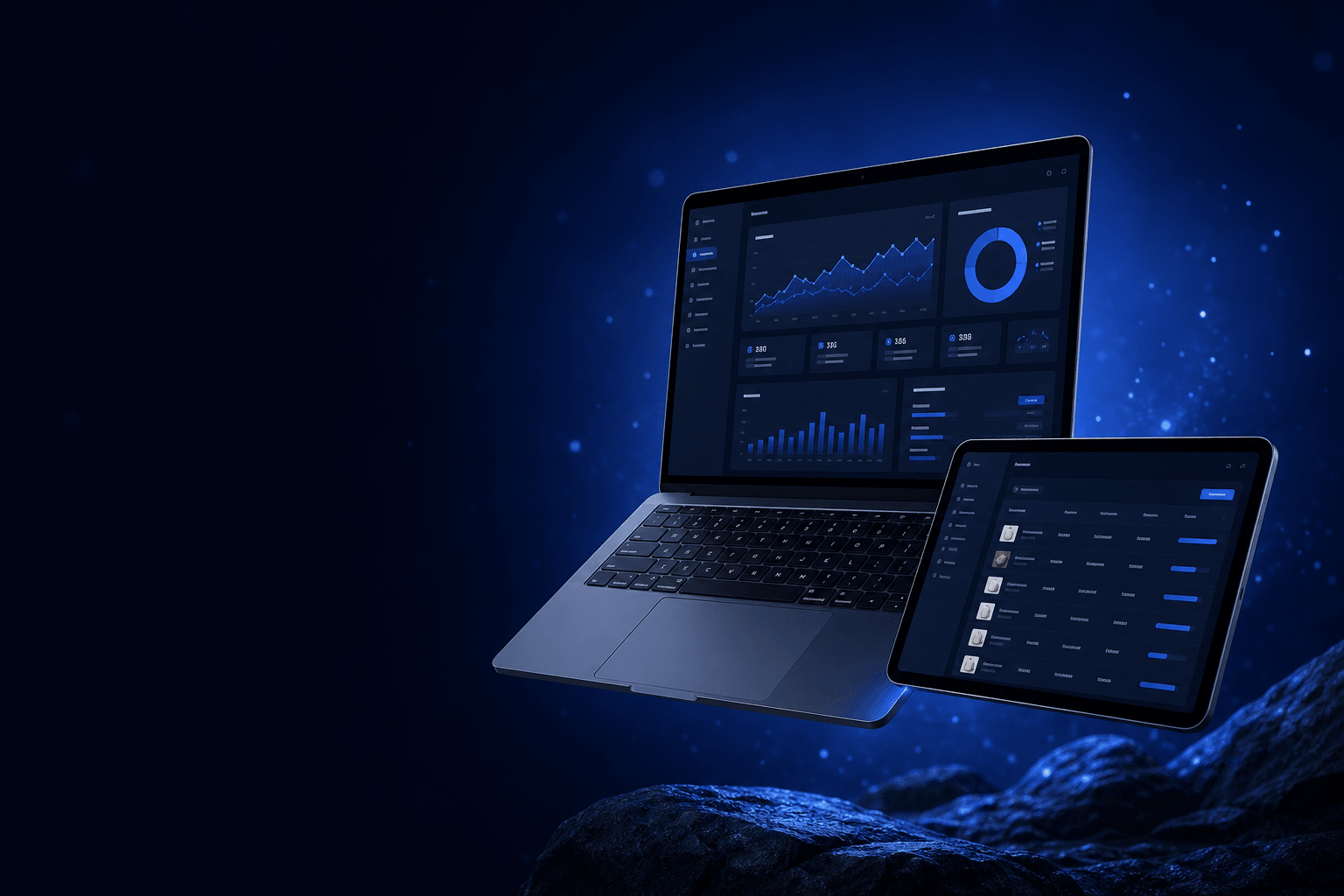 Modern devices showing ecommerce analytics and custom admin dashboards — INSPIROIN web development