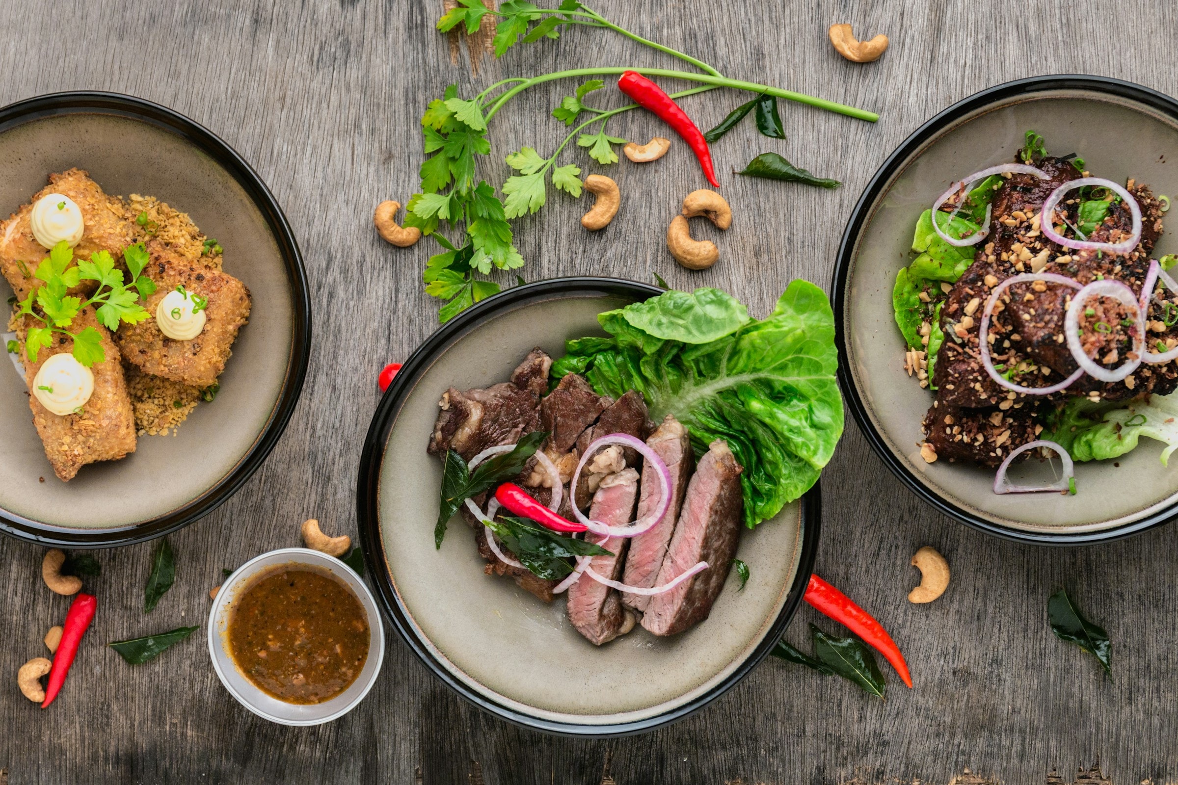 Gourmet food presentation in a restaurant setting